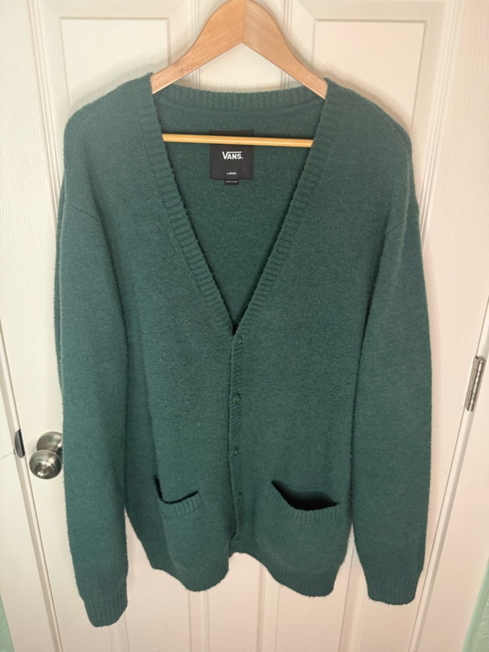Vans Men's Green Button-Up V-Neck Cardigan